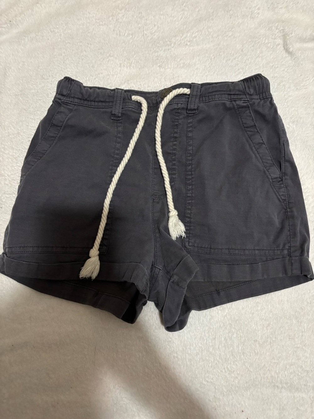 SO Black Casual Drawstring Athletic Shorts with White Rope